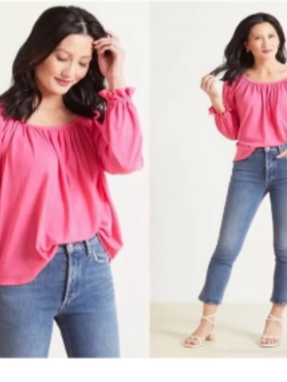 Anthropologie Bright Pink Off-Shoulder Peasant Blouse